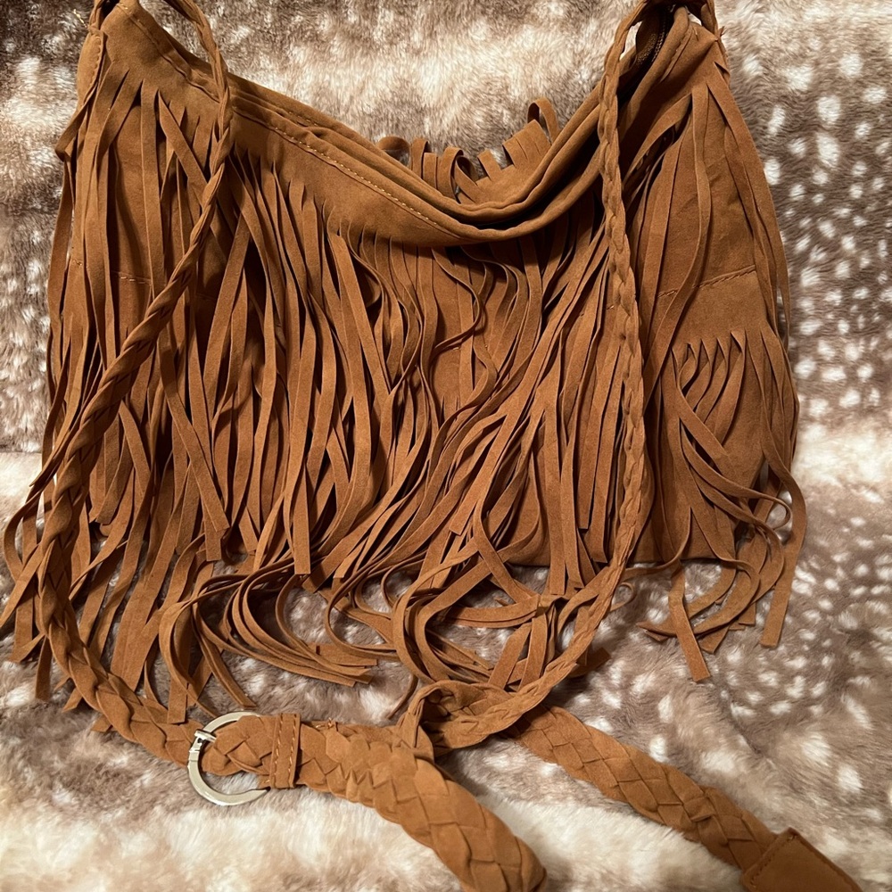 Fringe Suede Shoulder Bag - Brown